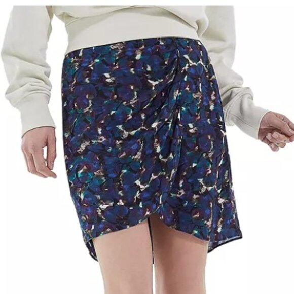 The Kooples Tulip Mini Skirt Mock Wrap Neon Flowers Fall sz 1 S Black Blue Multi - Picture 4 of 4